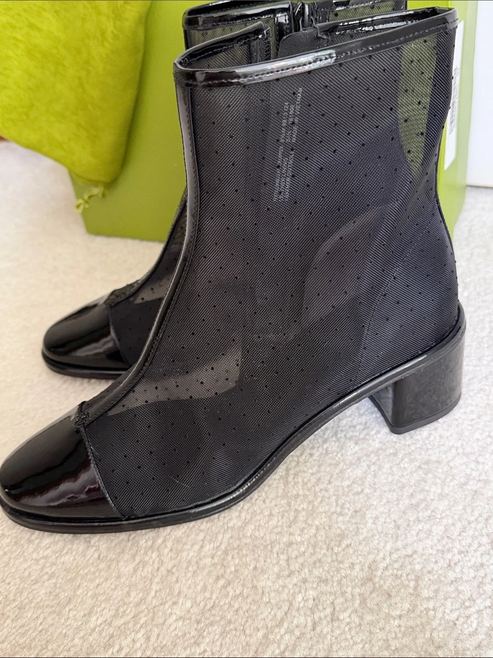 New, Tory Burch Black Patent & Perforated Mesh Ankle Booties Sz 8.5